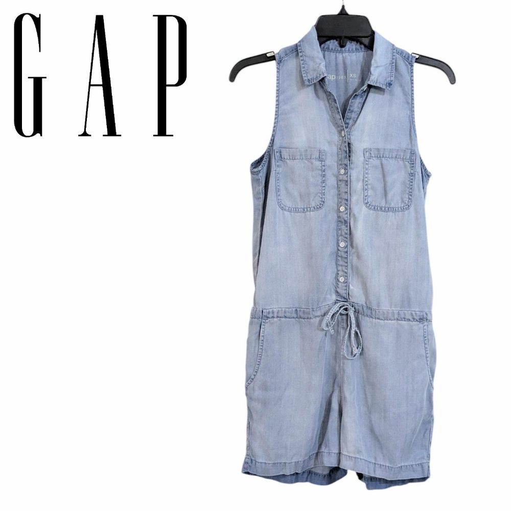 Gap 1969 Tencel Chambray Denim Sleeveless Romper Size XS Womens Jumper Jumpsuit